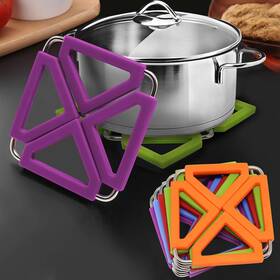 -us 445029439494 Set Of 5 Silicone Trivet Mat Expandable Hot Pot Holder With Stainless Steel Fram
