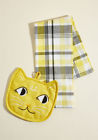 064180234778 Pocket Pals Cat Pot Holder Dishtowel Set Yellow