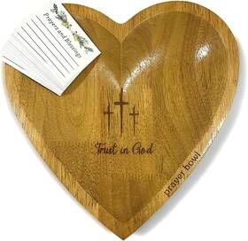 A1250215001-pbbr0909cvl0001 2imt Heart Prayer Bowl Wooden With Cards Easter Mothers Day Large Brown