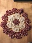 361-342 Handmade Primitive Doily Round Burgundy And Cream Homespun