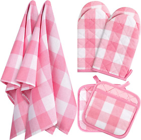 6 Pieces Christmas Buffalo Plaid Pot Holders Kitchen Towels Oven Mitts Dish Towe