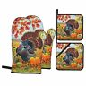 664475441654 Scixiti Turkeys Pumpkin Sunflower Flower Leaves Oven Mitts