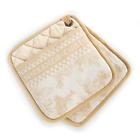 70112-7000wt Mackenzie Childs Wild Rose Pot Holders Wheat Set Of