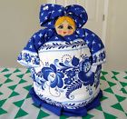75.00 Teapot Cover Handmade Unique Russian Tea Pot Traditional Matreshka Doll Gzhel Orig Value