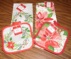 825540080523 Holiday Time Farmhouse Poinsettia Kitchen Towels Pot Holders