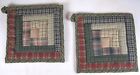 8296 Vhc Brands Tea Cabin Potholder Set 2 Quilted Green Red Navy Tan Plaid Log Block 841985055476