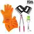 90164 Avinee Silicone Heat Resistant 4 Pcs Tools Bbq Grill Gloves Tongs Claws Brush Bpa Free 783185090164