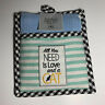 90189 Design Imports Cat Gift Set Potholder With Blue Dishtowel Black