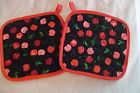 9x9hearts Handmade 100 Cotton Quilted Pot Border - Holders 2 Red Cherries