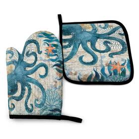 Abucaky 680988208348 Blue Octopus Nautical Map Oven Set Of 2