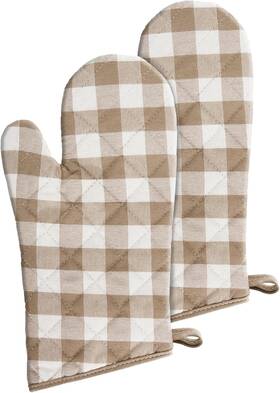 Bcomittp36 Achim Home Furnishings Buffalo Check Oven Mitts 2 Pack Taupe - 7 Inch X 13 Quilted Pot