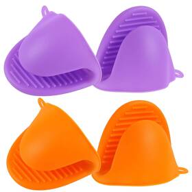 Acronde 736542347418 2 Pairs Mini Oven Gloves Silicone Heat Resistant Cooking Purple And Orange