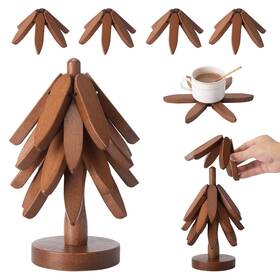 Adnczzxm 857863435489 Wooden Tree Coasters Trivets For Hot Dishes Set Of 4 Trivet W