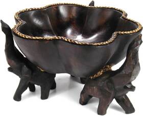 Hw-0009-brn Aeravida 6 Inches Triumphant Elephants Carved Rain In W X 4 T Brown