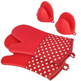 Aicmei 732140084809 Extra Long Oven Mitts And Pot Holders Sets Silicone Mittens With Mini O