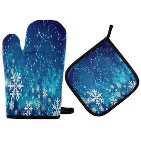 Dh120801 Alaza Christmas Blue Snowflakes Oven Mitts And Pot Holders Sets Heat Resistant Kitchen