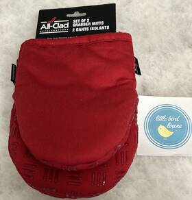 All-clad 072894978222 Set Of 2 Red Grabber Mitts Pot Holders New Cotton Silicone 5.5 Inch X 7