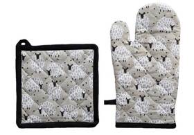Allgifts 790490269772 Oven Glove And Pot Holder Set Gray Sheep- Adorable Machine Washable Mitt
