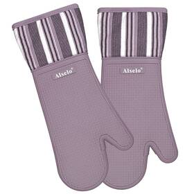 Alselo 740881757531 Silicone Oven Mitts Heat Resistant 550 Degree Extra Long Kitchen Gloves Pot H