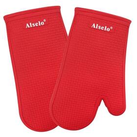 Alselo 750743393555 Oven Mitts Heat Resistant Silicone Kitchen Gloves For 550 Degrees With Waterproo