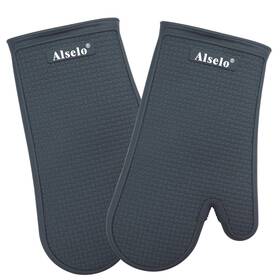 Alselo 750743393579 Oven Mitts Heat Resistant Silicone Gloves 550 F 2-pack Waterproof Non-sli