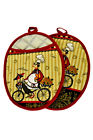 American Chateau Set Of 2 Oval Quilted Cotton 10 Fat French Chef On Bicycle Kitchen Pot Holders 626711555686