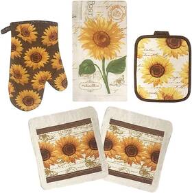 American Linen 313043961963 Sunflower Decor Set Oven Mitts And Pot Holders - Kitchen Towels A