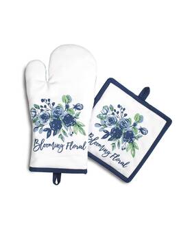 Amour Infini 161140878097 Cotton Oven Mitts And Pot Holder Set Heat Resistant Festive Blooming Floral