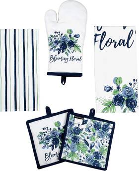 Blf5ptbl Amour Infini Pot Holders Oven Mitt And Kitchen Towel Heat Resistant 5-piece Cot