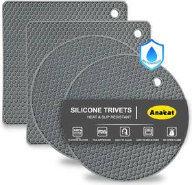 4rstrivetgy Anaeat 4 Pack Silicone Trivet Mats Bpa 7in Pcs Gray Square And Round