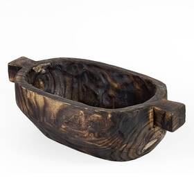 894652 Andaluca Charred Paulownia Wood Decorative Oval Bowl 15in Length Black Char