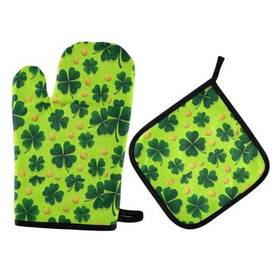 Annisoul 887086250198 Shamrock Clovers Green Leaf Oven Mitts And Pot Holders Sets Heat Multi 17