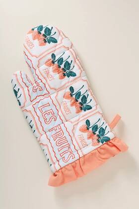 Ob2348025 Anthropologie Elle Oven Mitt Les Fruits Peach Strawberries Quilted New Sealed