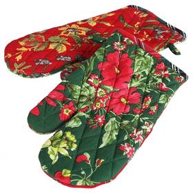 April Cornell 888609678444 Graceful Garden Floral Patchwork Oven Mitt Set Of 2 Pine Green Red