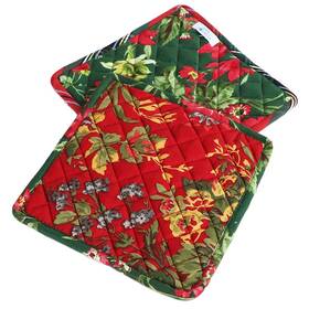 April Cornell 888609678451 Graceful Garden Floral Patchwork Potholder Set Of 2 Red Pine Green