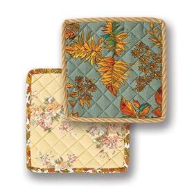 April Cornell 888609678567 Honey Harvest Patchwork Fall Foliage And Flowers Potholder Set Of 2