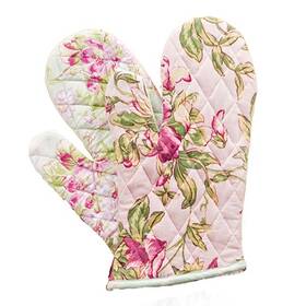 April Cornell 888609879742 Sweet Pea And Apple Blossom Patchwork Oven Mitt Set Of 2 Pink Green