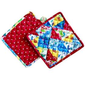 April Cornell 888609880236 Primary Patchwork Potholder Set Of 2 Red Blue White Yellow Green