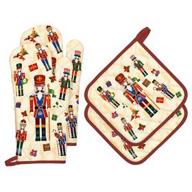 Hx0406-2 Arquiel Christmas Nutcracker Oven Mitts And Pot Holders Sets 4pcs 100% Cotton Heat R