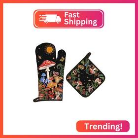 Hx0550 Arquiel Mushroom Grass Oven Mitts And Pot Holders Sets 2pcs 100% Cotton Heat Re