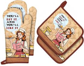 Hx0552-2 Arquiel Retro Housewife Oven Mitts And Mitt X2 Pot Holder