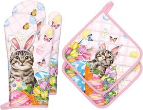 Hx0553-2 Arquiel Easter Cat Eggs Oven Mitts And Mitt X2 Pot Holder