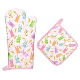 Hx0554 Arquiel Easter Bunny Cartoon Oven Mitts And Pot Holders Sets 2pcs 100% Cotton Heat R