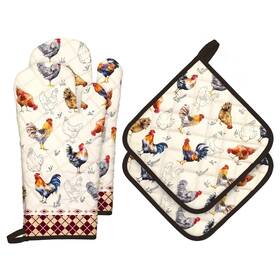 Hx0558-2 Arquiel Roosters Oven Mitts And Pot Holders Sets 4pcs 100% Cotton Heat Resistant Ex