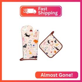 Hx0559 Arquiel Dogs Oven Mitts And Pot Holders Sets 2pcs 100% Cotton Heat Resistant E