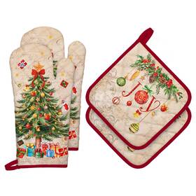 Hx0703-2 Arquiel Christmas Tree Oven Mitts And Pot Holders Sets 4pcs 100% Cotton Heat Resista
