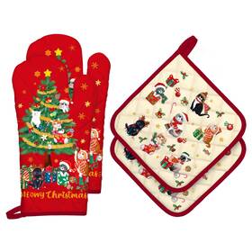 Hx0706-2 Arquiel Christmas Tree Cat Oven Mitts And Pot Holders Sets 4pcs 100% Cotton Heat Res