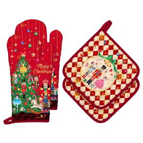 Hx0725-2 Arquiel Christmas Tree Nutcracker Oven Mitts And Pot Holders Sets 4pcs 100% Cotton H