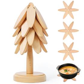 Trivet-4p Athlvig Wooden Trivets For Hot Dishes Tree Shape Pots And Pans Set O