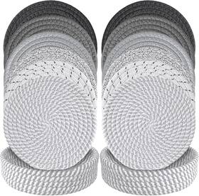 Num0034 Atznzik 12 Pieces 7 Inch Trivet Mats For Hot Dishes With 2 Storage Basket Heat Gray